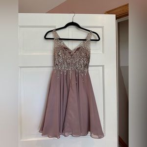 Dancing Queen Purple Grey sparkle short dress for 8th grade/junior prom
